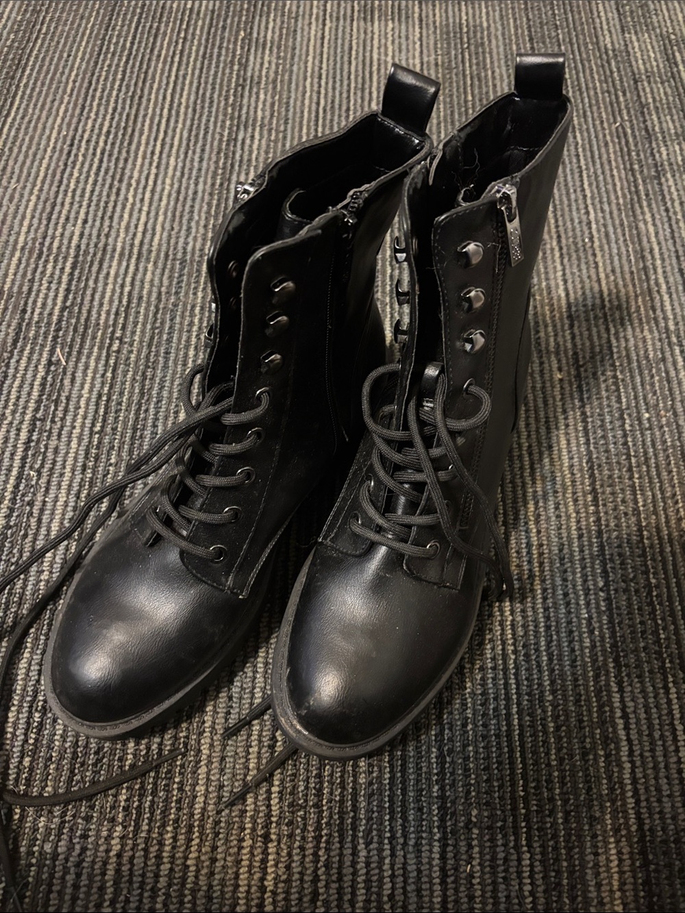 Guess Women's Black Lace-Up Combat Boots with Side Zipper